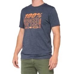 100% Trademark T-Shirt - Navy Heather -Motorcycle Riding Equipment Store 32134 015 01 3