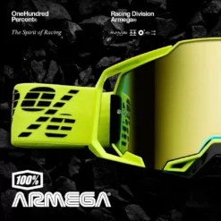 100% Armega Goggle Nuclear Citrus / Mirror Gold Lens -Motorcycle Riding Equipment Store 50710 356 02 advert jpg