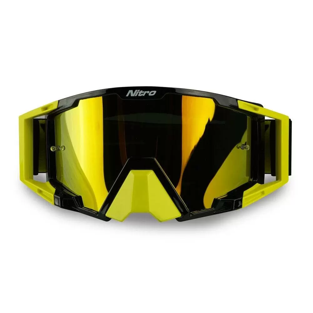 Nitro NV-100 Neon Yellow Gold Mirror Lens Motocross Goggle 5 Nitro NV-100 Neon Yellow Gold Mirror Lens Motocross Goggle - Image 3