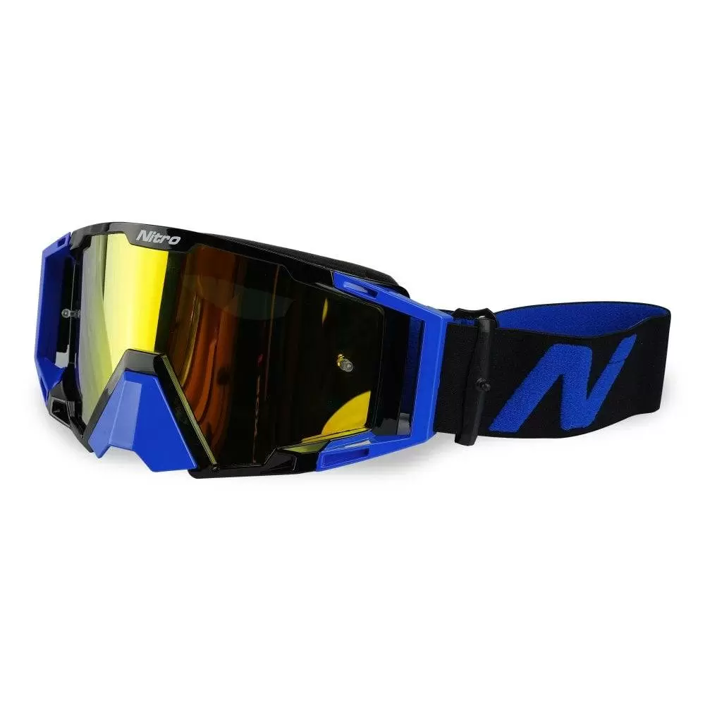 Nitro NV-100 Blue Gold Mirror Lens Motocross Goggle 2 Nitro NV-100 Blue Gold Mirror Lens Motocross Goggle