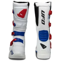 UFO Elektron White Blue Red Motocross Boots -Motorcycle Riding Equipment Store bo005w pair group 3 jpg