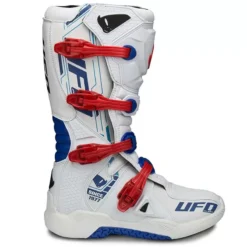 UFO Elektron White Blue Red Motocross Boots -Motorcycle Riding Equipment Store bo005w right outer 3 jpg