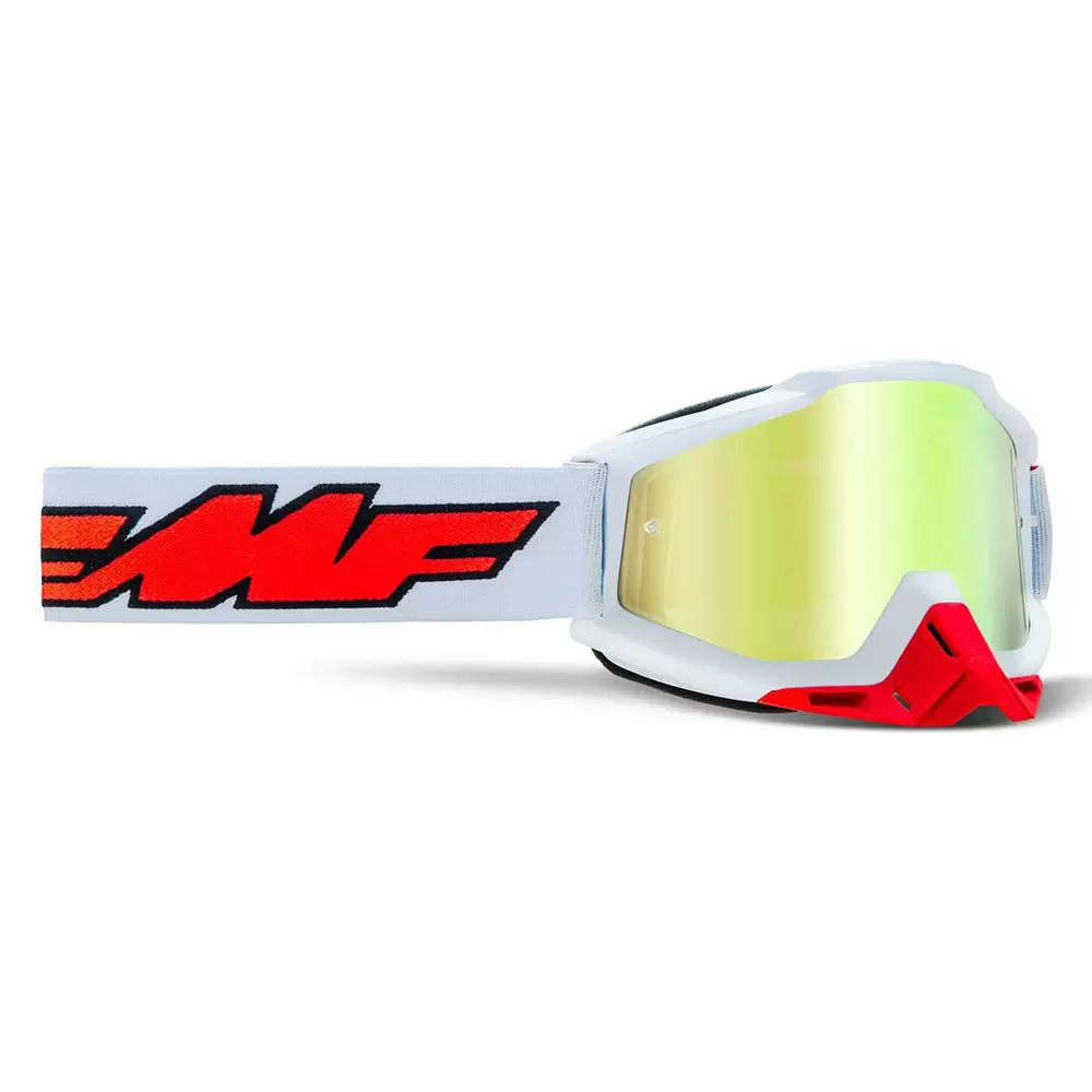 100% FMF Powerbomb Rocket White True Gold Mirror Lens Motocross Goggles 3 100% FMF Powerbomb Rocket White True Gold Mirror Lens Motocross Goggles