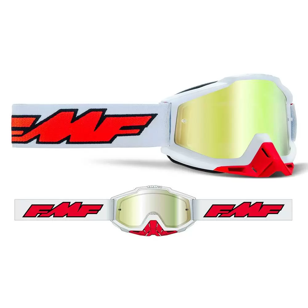 100% FMF Powerbomb Rocket White True Gold Mirror Lens Motocross Goggles 4 100% FMF Powerbomb Rocket White True Gold Mirror Lens Motocross Goggles - Image 2