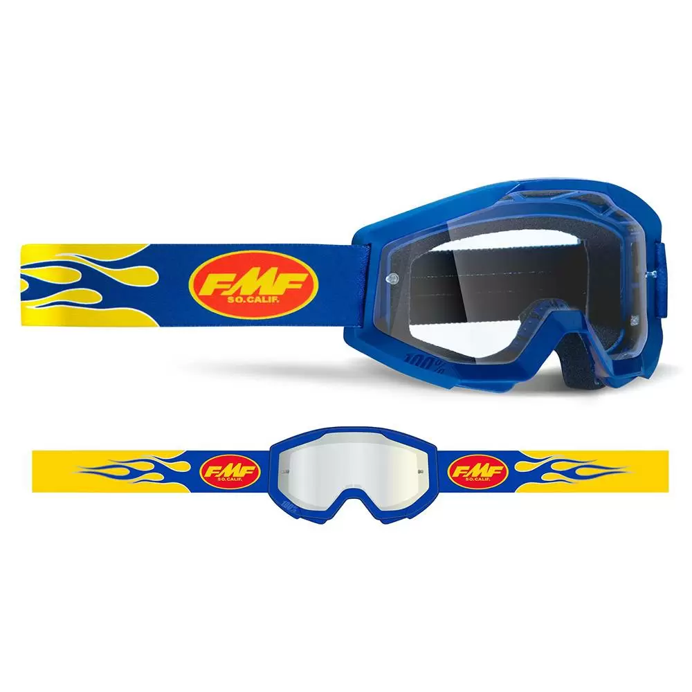 100% FMF Powercore Flame Navy Clear Lens Motocross Goggles 4 100% FMF Powercore Flame Navy Clear Lens Motocross Goggles - Image 2