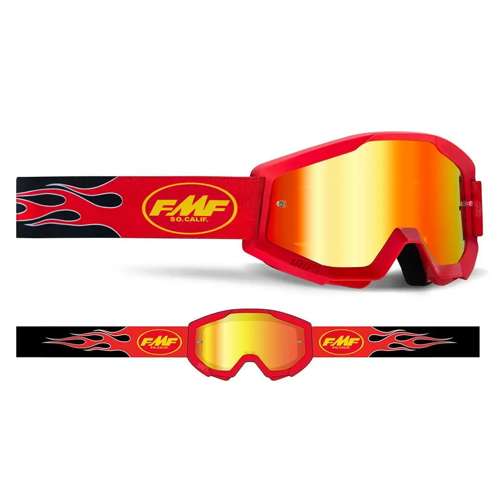 100% FMF Powercore Flame Red Red Mirror Lens Motocross Goggles 4 100% FMF Powercore Flame Red Red Mirror Lens Motocross Goggles - Image 2
