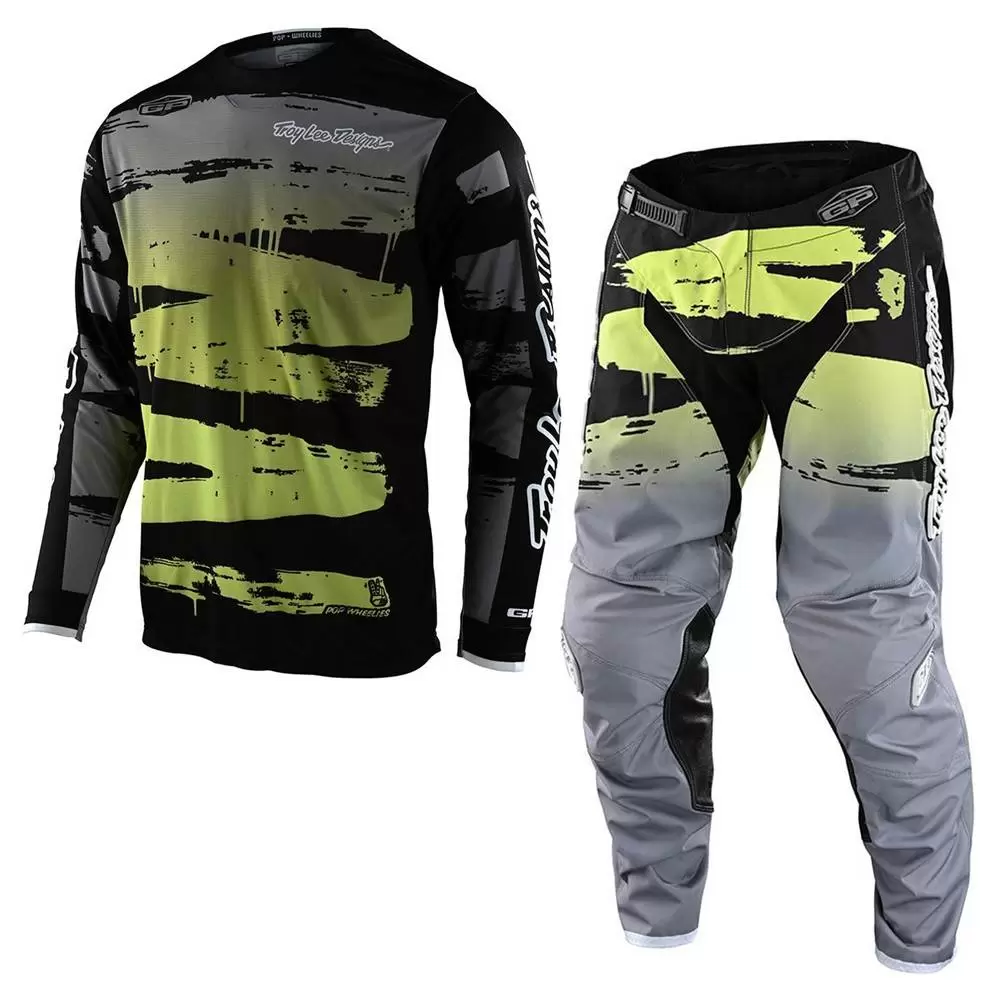 Troy Lee Designs GP Brushed Black Glo Green Motocross Kit Combo 3 Troy Lee Designs GP Brushed Black Glo Green Motocross Kit Combo